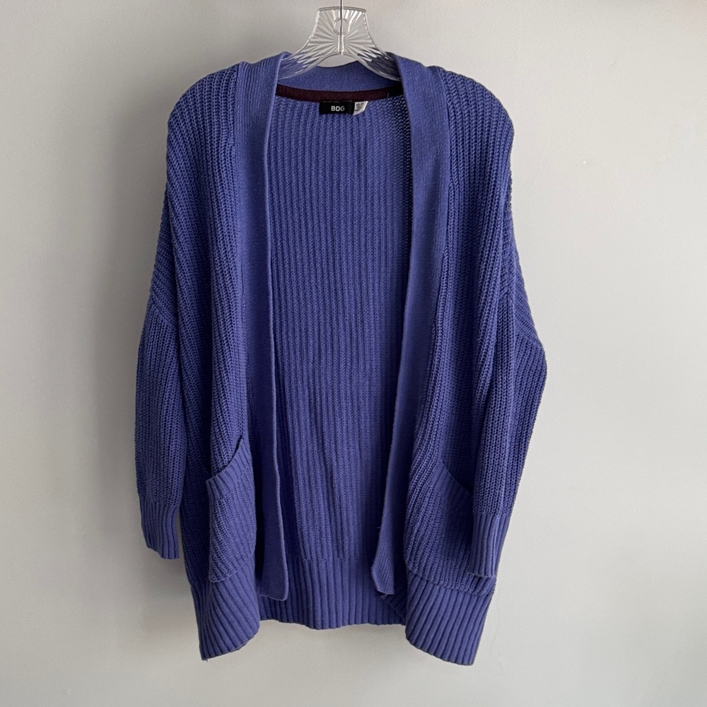 UO BDG Parker Long Open Knit Purple Cardigan